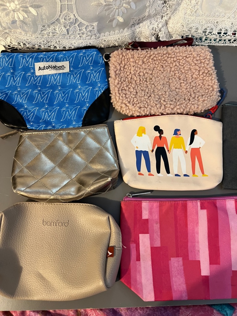 Set of seven cosmetic bags